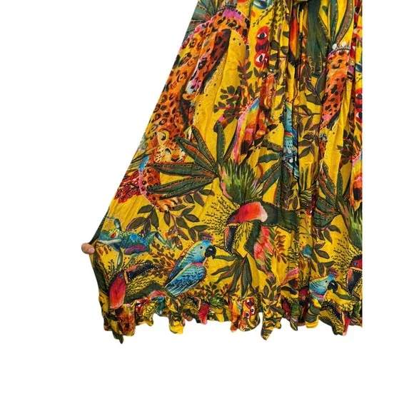 Farm Rio Women's Into The Wild Jungle Tropical Ruffle Dress Resort Boho XS‎ - Picture 6 of 10